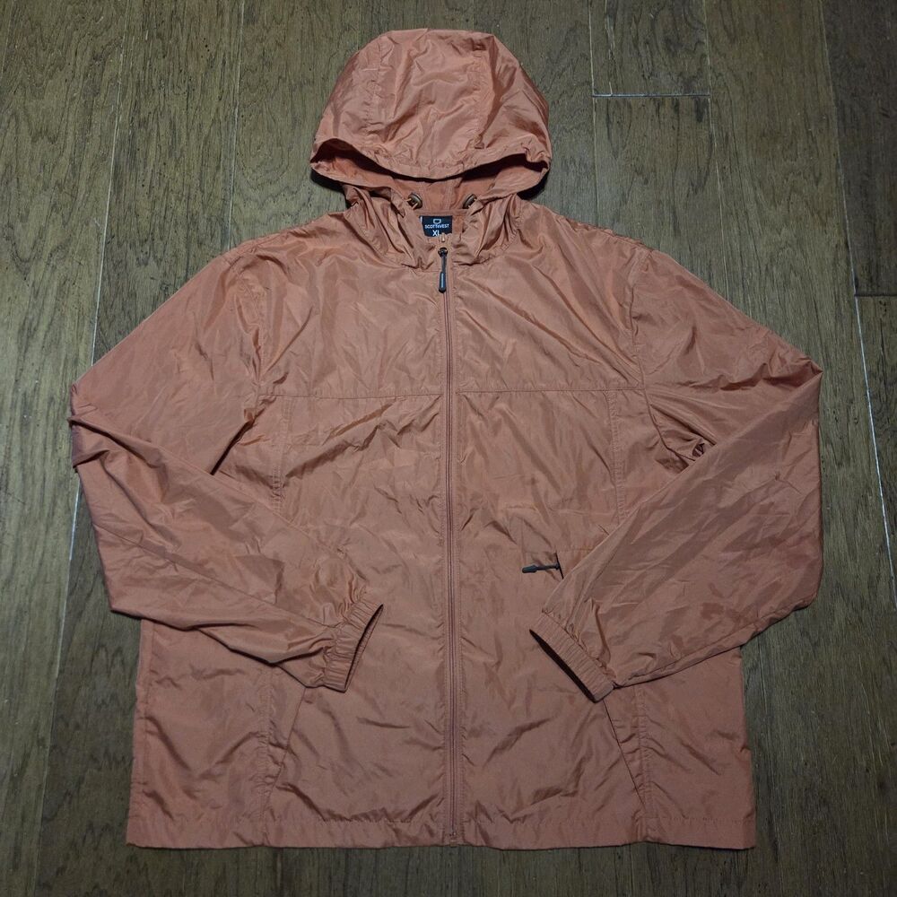 ScotteVest Pack Windbreaker Jacket Mens Size XL Orange Hooded Full Zip